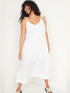 Old Navy Sleeveless Tie Shoulder 100% Cotton Maxi Dress White - Small